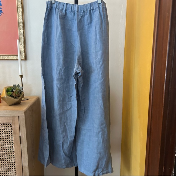 CP Shades Wendy Linen Wide Leg Pants Lagenlook Boho Palazzo Pull On Blue Size M - Picture 4 of 7